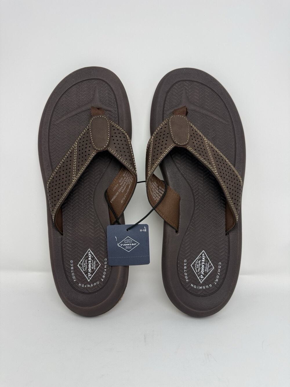Men’s Brown Thong Flip Flop Sandals Size 11-12 L Comfort St John’s Bay New